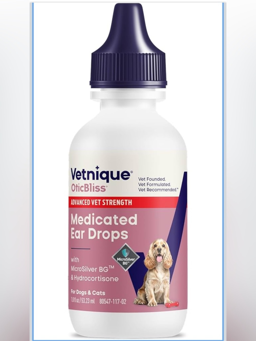 Vetnique Oticbliss Cat Dog Ear Infection Allergy Relief Drops MicroSilver Treat